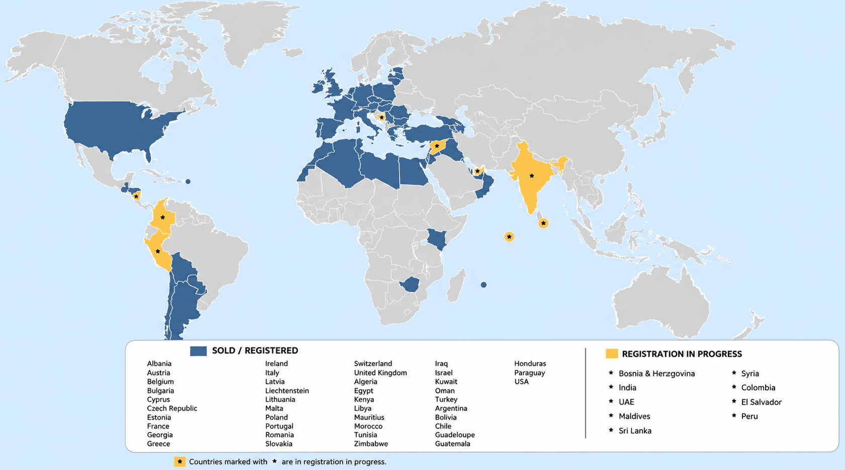 Mappa della distribuzione Qualimed nel mondo